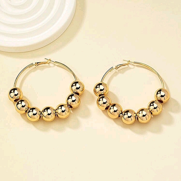 Hoop Ball Gold Plated Statement Earrings - Picture 3 of 5